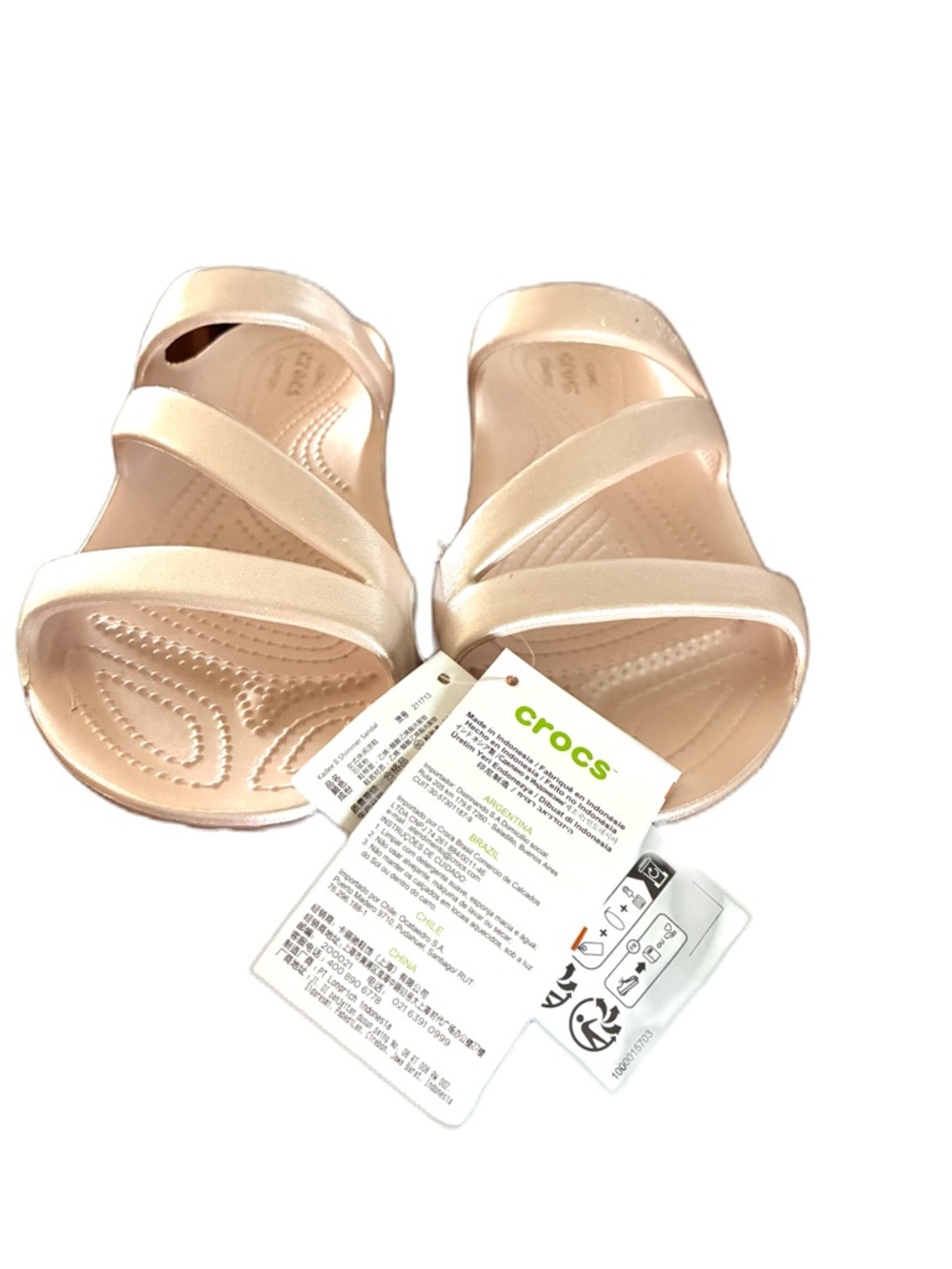 CROCS Metallic Rose Gold Strappy Slide Sandals